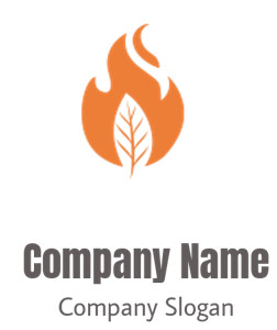 An orange icon of a fire with a leaf design, symbolizing eco-friendliness and sustainability.