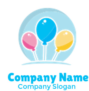 Three colorful balloons icon on a light blue circular background.