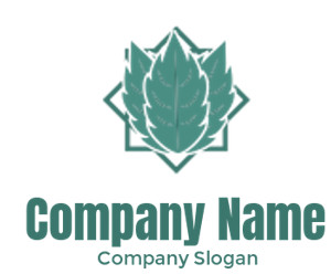Teal geometric leaf logo design on a white background.