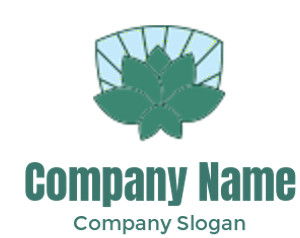 Graphic of a green lotus emblem with an abstract blue and white background.