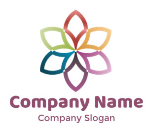 A colorful flower-like geometric pattern with symmetrical multicolored petals.