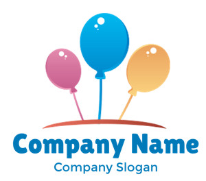 Illustration of three colorful cartoon balloons, pink, blue, and orange, floating.