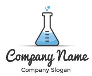 Illustration of a conical flask containing blue liquid with bubbling effect.