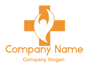Logo featuring an orange cross with a white human silhouette in the center.