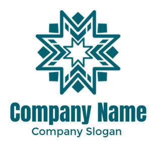 An intricate geometric star pattern in teal with symmetrical design.