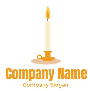 Illustration of a burning candle with an orange holder on a flat surface.