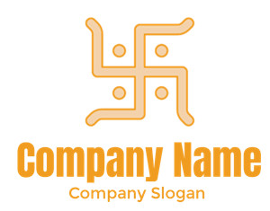 A traditional Hindu swastika symbol with an orange outline and dots.