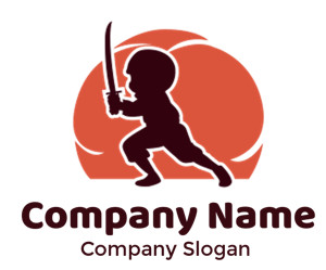Silhouette of a child holding a sword against an orange background.