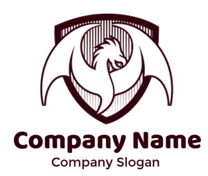 Stylized dragon emblem design with a shield shape and mythical creature illustration.