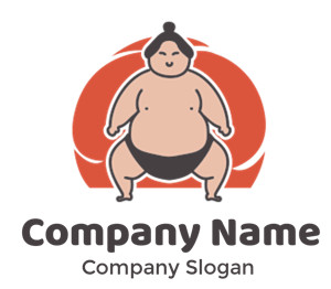 Cartoon illustration of a sumo wrestler with a red circular background.