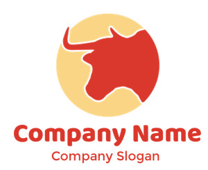 Red bull silhouette logo on a yellow circular background.