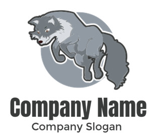 Illustration of a cartoon grey wolf in a playful pose.