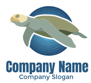 Illustrated sea turtle swimming over a stylized ocean wave.