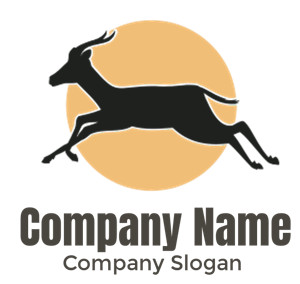 Silhouette of an antelope leaping in front of a circular sun background.