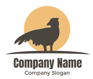 Silhouette of a bird standing with wings slightly spread against a circular rising sun.