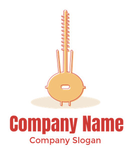 Illustration of a traditional African kora instrument with a resonating body and long neck.
