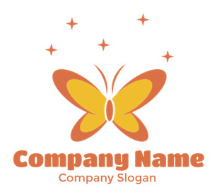 Illustration of a colorful orange and yellow butterfly with stars.
