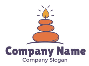 Illustration of a candle formed by stacked orange pebbles with a flame on top.