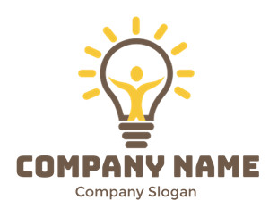 Illustration of a light bulb with a human figure inside symbolizing innovation.