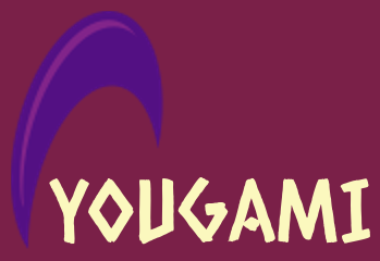Yougami logo featuring a purple arc on a maroon background.