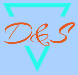 Logo featuring orange cursive text 'Des' with blue triangular shapes on a light blue background.