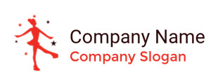 Logo with a red dancing figure and stars alongside company name and slogan.