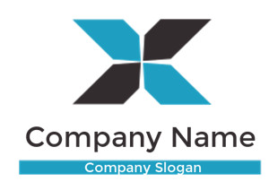 Abstract company logo with a blue and black design and the text 'Company Name' and 'Company Slogan'.