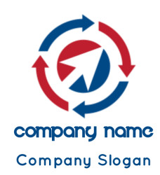 Graphic with red and blue arrows forming a circular design.