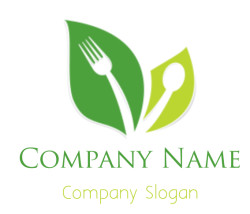 design a restaurant logo fork &amp; spoon in leaves