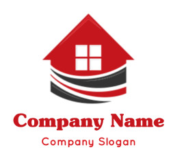 real estate logo roof with window and swooshes