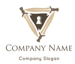 security logo keyhole in triangle with swords