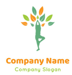 fitness logo of person doing yoga with leaves