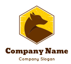 pet logo dog look behind inside hexagon shape