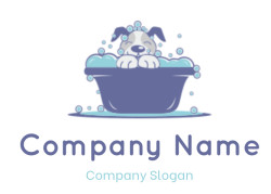 generate a pet logo with happy dog bathing