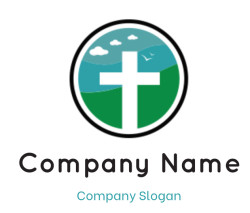 religious logo cross icon in circle landscape