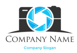 Illustration of a camera icon with a blue aperture in the center.