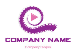 Icon of a purple film reel with a pink play button.