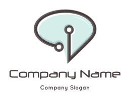 Abstract logo design featuring a brain shape combined with circuit elements in blue.