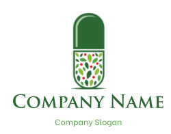 pharmacy logo symbol leaves inside half capsule