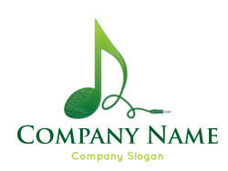 A green musical note integrated with an audio cable.