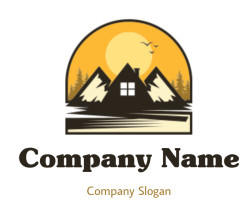 real estate logo mountains with house and forest