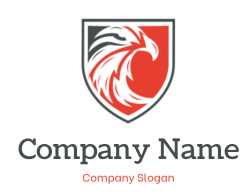 A stylized phoenix bird emblem depicted on a red and black shield.