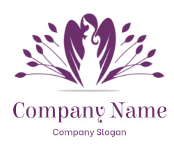 Purple angel wings design surrounded by floral elements.