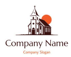 make a religion logo church building with sun