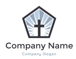 Illustration of a Christian cross inside a pentagon with radiating lines.