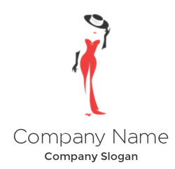 fashion logo of female with hat in long dress