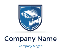 Blue shield emblem featuring a stylized eye as its central design.