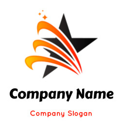 Abstract black star with vibrant orange streaks.