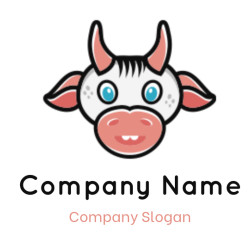 Illustration of a cute cartoon cow face with blue eyes and pink ears.