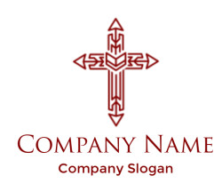 religious logo of cross line art arrow patterns